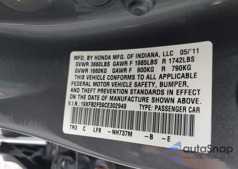 2012 Honda Civic Lx z USA, uszkodzony, nr VIN 19XFB2F59CE302949